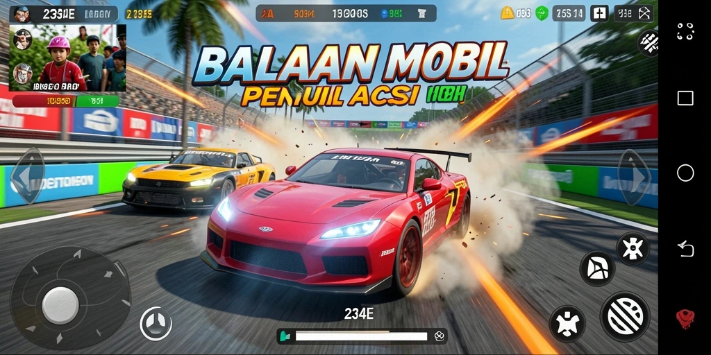 Screenshot dari gameplay balapan yang intens di 234E.
