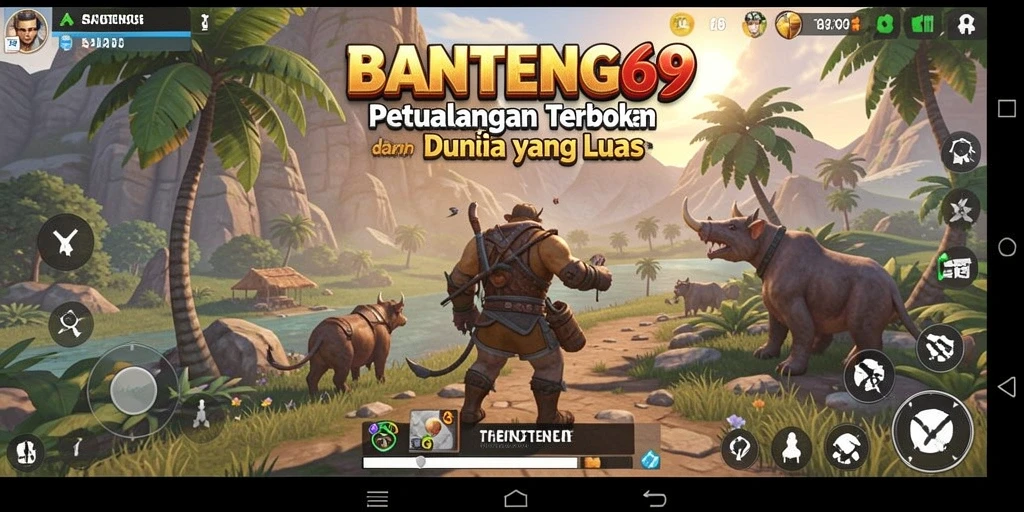 Tangkapan layar gameplay BANTENG69 dengan pemandangan open world menakjubkan.