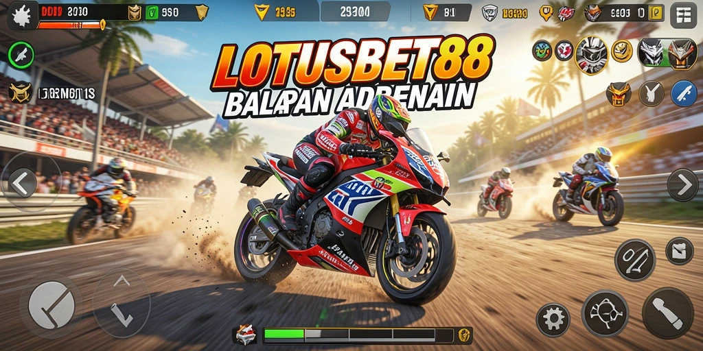 Screenshot LOTUSBET88 menampilkan aksi balapan motor yang mendebarkan.