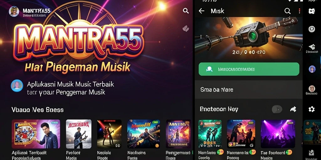Tampilan utama <strong>MANTRA55</strong>, menunjukkan playlist dan opsi lagu.