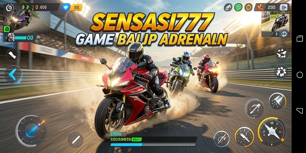Gameplay seru dari SENSASI777 dengan balapan motor cepat.