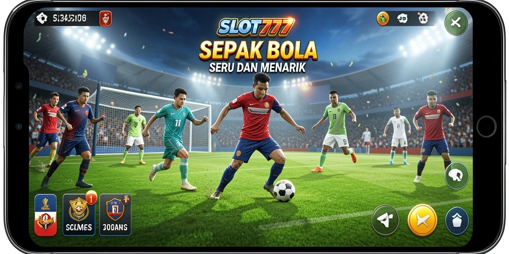 Screenshot yang menunjukkan keseruan gameplay sepak bola di SLOT777.